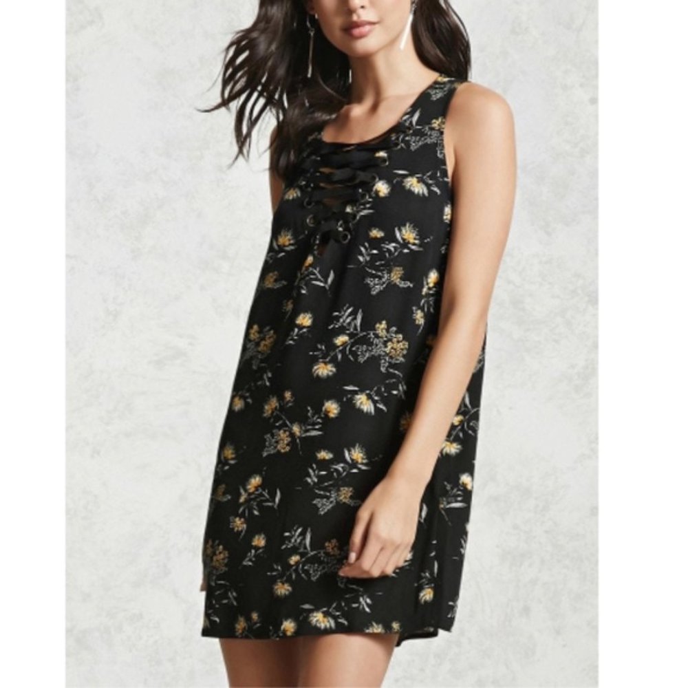 Black Mini Dress with Flowers
